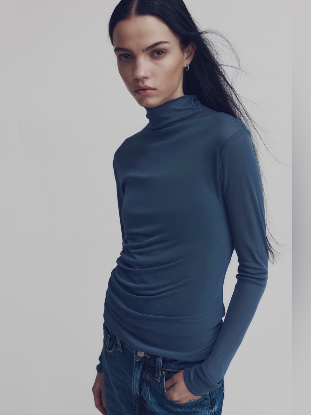 H&M Slate Blue Mock Neck Long Sleeve Top